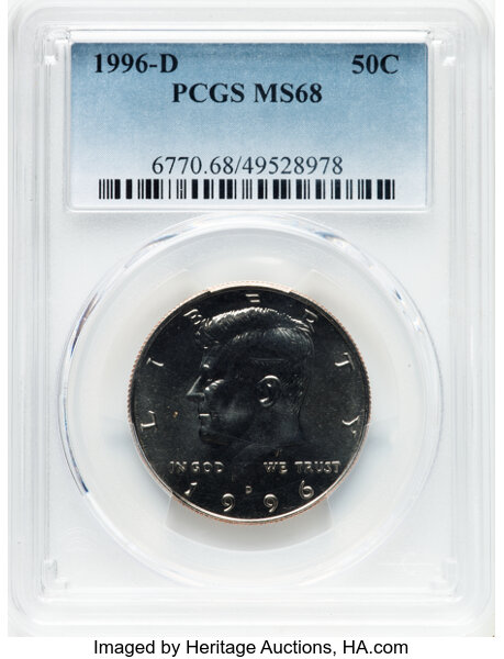 image for: 1996-D 50C MS68 PCGS. PCGS Population: 50 in 68, 0 finer (10/25). CDN: $310 Whsle. Bid for NGC/PCGS MS68. ...