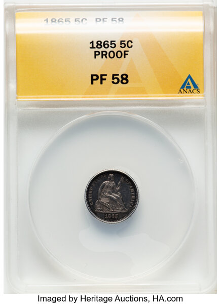 image for: 1865 H10C PR58 ANACS.  Mintage 500....