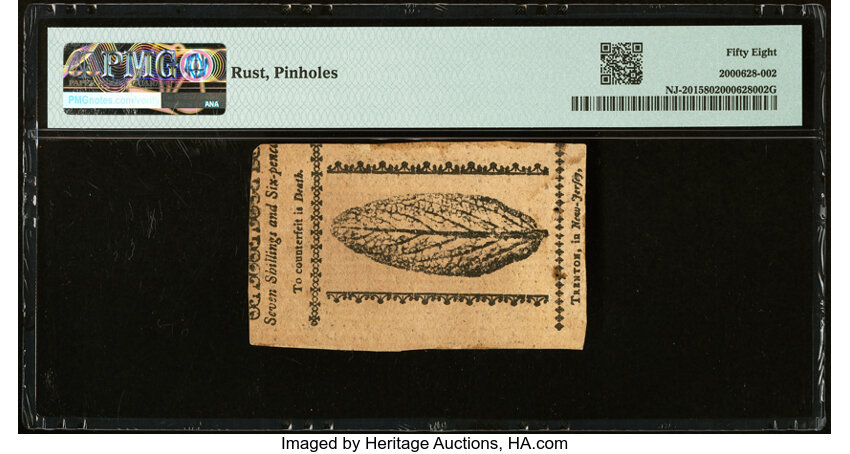 image for: New Jersey January 9, 1781 7s 6d PMG Choice About Unc 58....