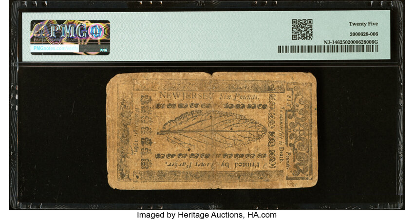 image for: New Jersey April 23, 1761 £6 PMG Very Fine 25....