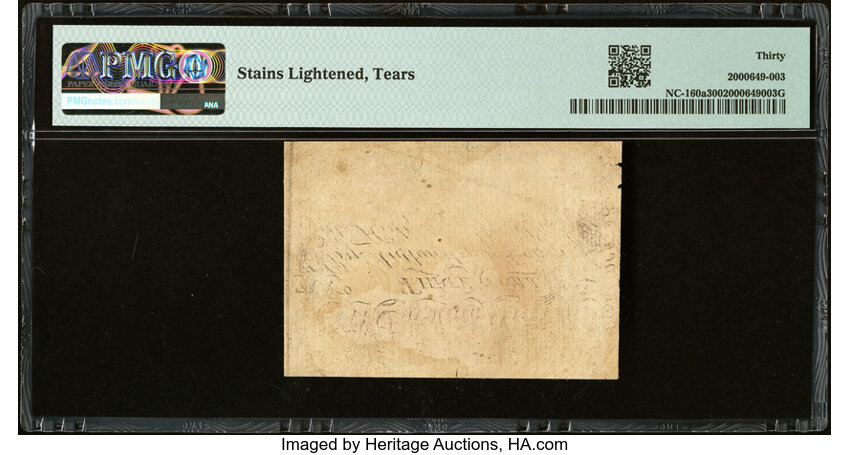 image for: North Carolina April 2, 1776 $3 Alligator at top. Beaver on left. PMG Very Fine 30....