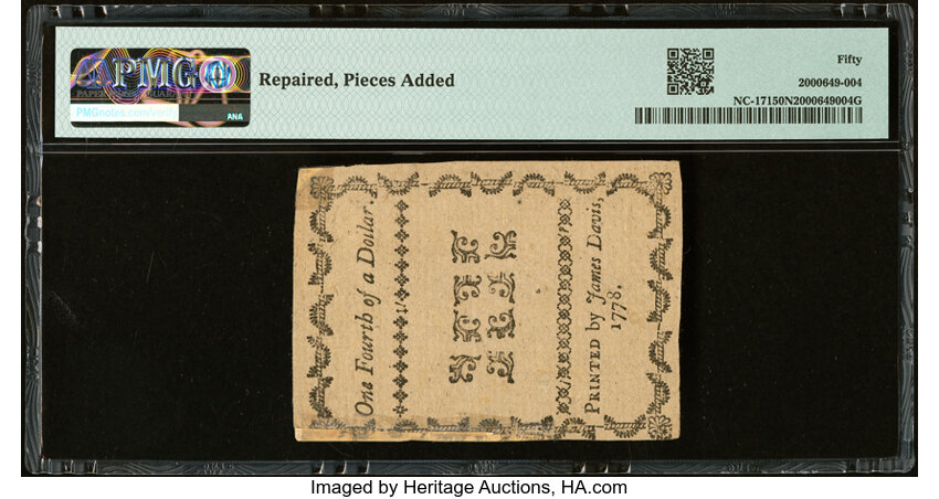 image for: North Carolina August 8, 1778 $1/4 Independence PMG About Uncirculated 50 Net....