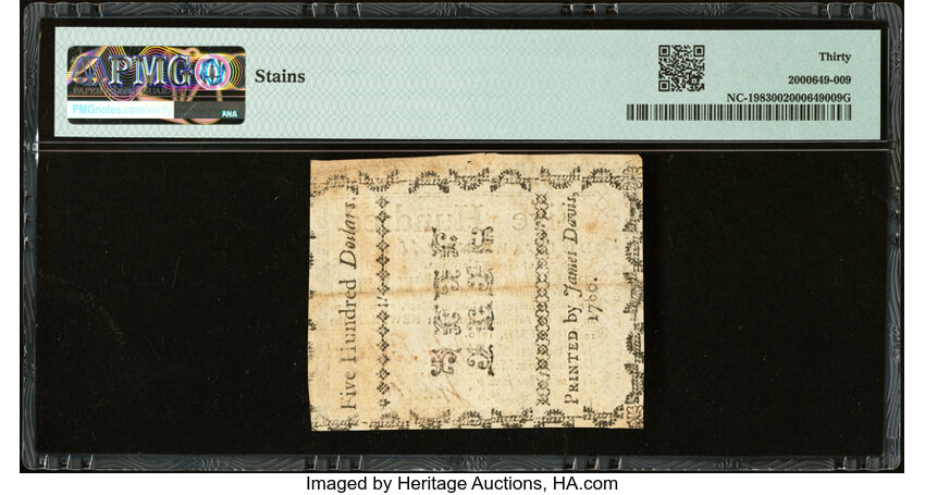 image for: North Carolina May 10, 1780 $500 Divitiae Reipublicae Dant Mihi Pretium PMG Very Fine 30....