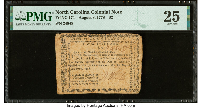 image for: North Carolina August 8, 1778 $2 Virtuous Councils the Cement of States PMG Very Fine 25....