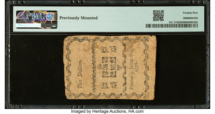 image for: North Carolina August 8, 1778 $2 Virtuous Councils the Cement of States PMG Very Fine 25....