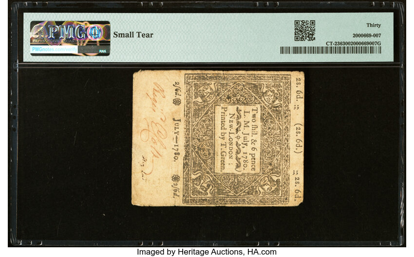 image for: Connecticut July 1, 1780 2s 6d PMG Very Fine 30....