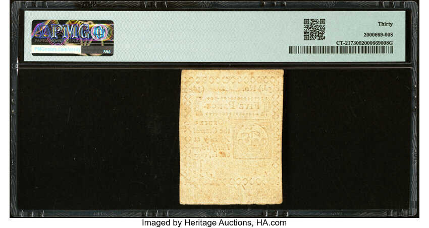image for: Connecticut October 11, 1777 5d PMG Very Fine 30....