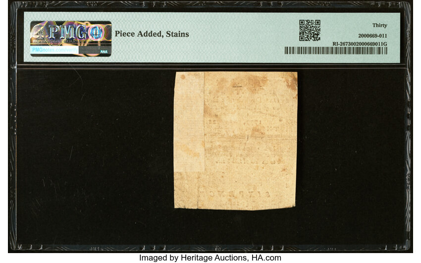 image for: Rhode Island May 22, 1777 $1/12 PMG Very Fine 30....