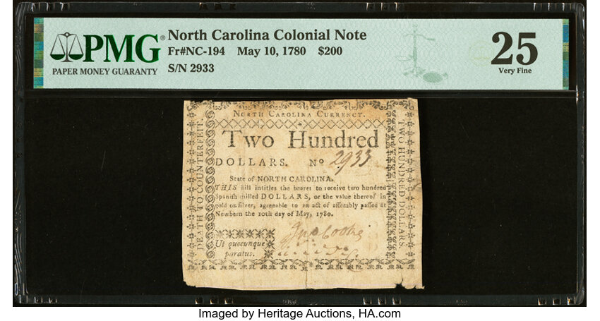 image for: North Carolina May 10, 1780 $200 Ut Quocunque Paratus PMG Very Fine 25....