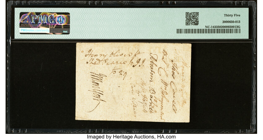 image for: North Carolina December, 1771 £5 PMG Choice Very Fine 35....