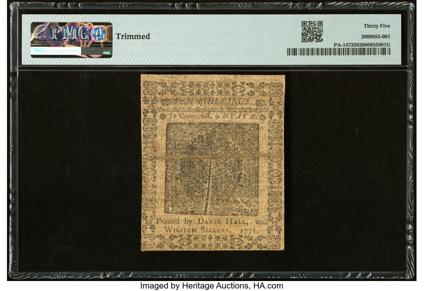 image for: Pennsylvania March 20, 1771 10s PMG Choice Very Fine 35....
