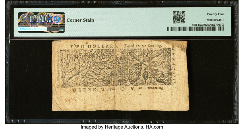 image for: Maryland April 10, 1774 $2 PMG Very Fine 25....
