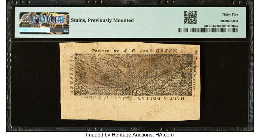 image for: Maryland April 10, 1774 $1/2 PMG Choice Very Fine 35....