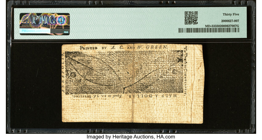 image for: Maryland March 1, 1770 $1/2 PMG Choice Very Fine 35....