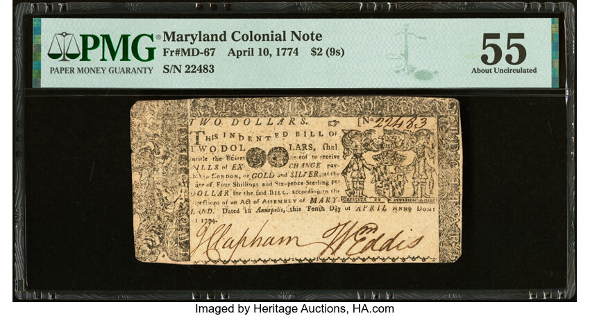 image for: Maryland April 10, 1774 $2 PMG About Uncirculated 55....