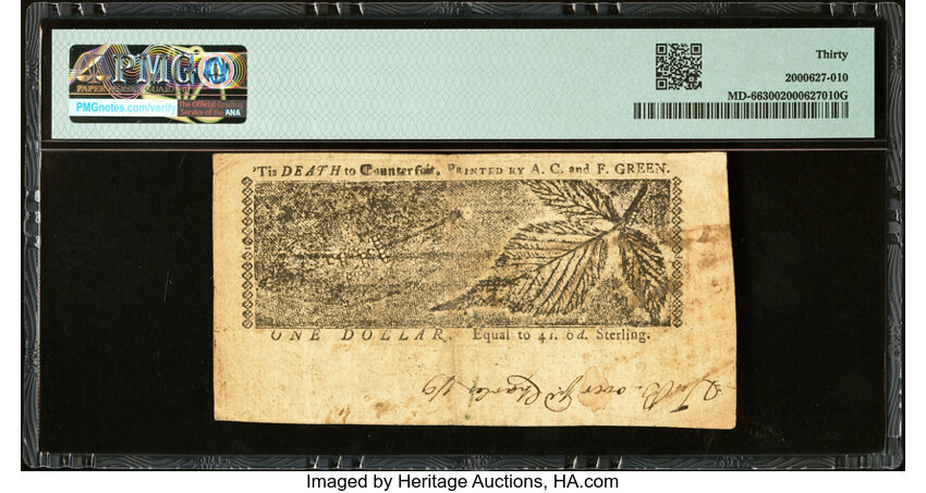 image for: Maryland April 10, 1774 $1 PMG Very Fine 30....