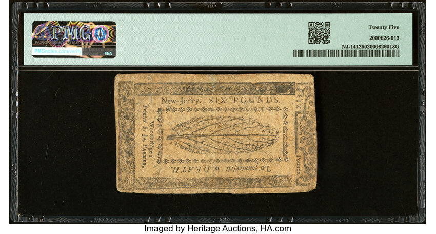 image for: New Jersey April 12, 1760 £6 PMG Very Fine 25....