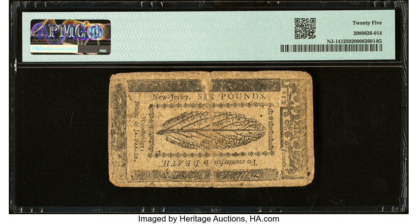 image for: New Jersey April 12, 1760 £6 PMG Very Fine 25....