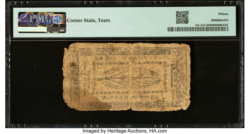 image for: New Jersey April 12, 1760 £6 PMG Choice Fine 15....
