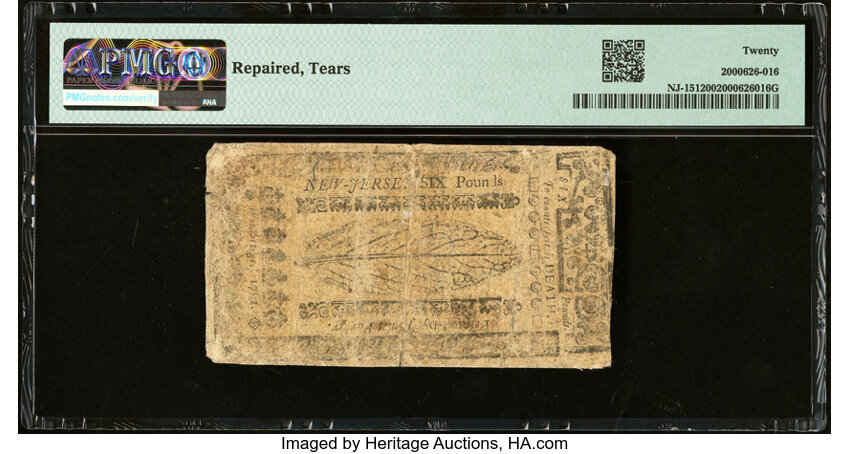 image for: New Jersey April 8, 1762 £6 PMG Very Fine 20....