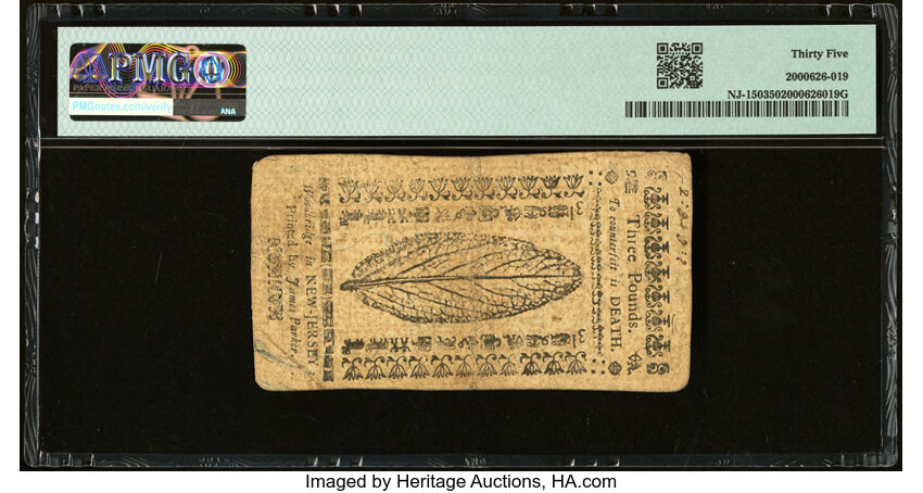 image for: New Jersey April 8, 1762 £3 PMG Choice Very Fine 35....