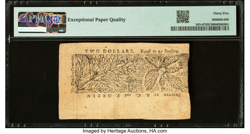image for: Maryland April 10, 1774 $2 PMG Choice Very Fine 35 EPQ....
