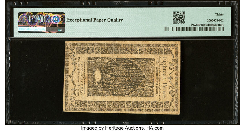image for: Pennsylvania March 16, 1785 1s 6d PMG Very Fine 30 EPQ....