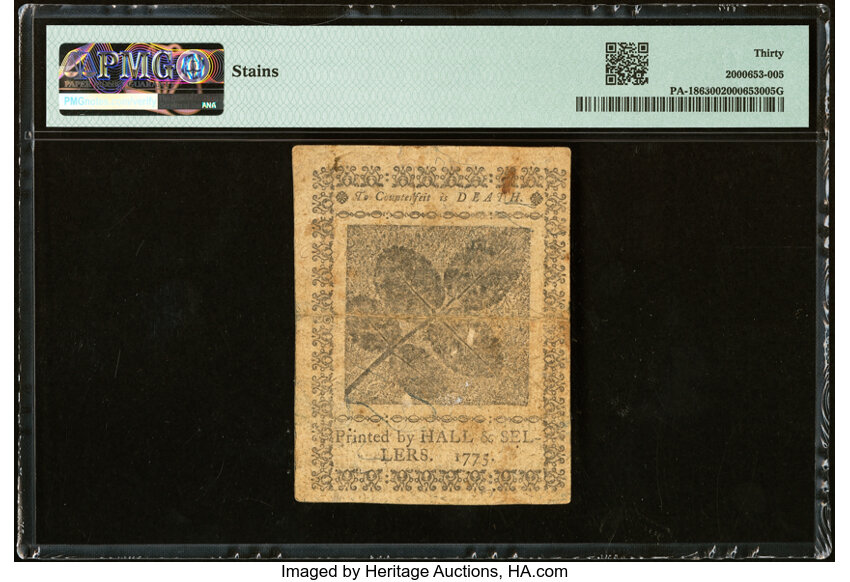 image for: Pennsylvania October 25, 1775 18d PMG Very Fine 30....