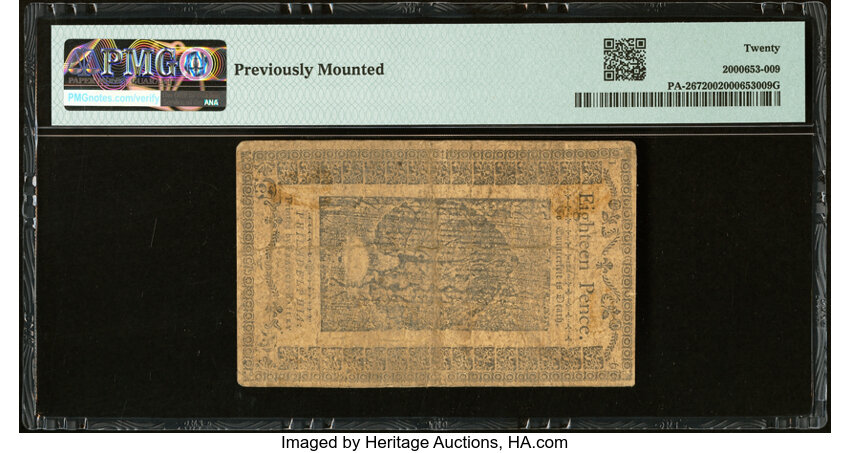 image for: Pennsylvania March 16, 1785 1s 6d PMG Very Fine 20....