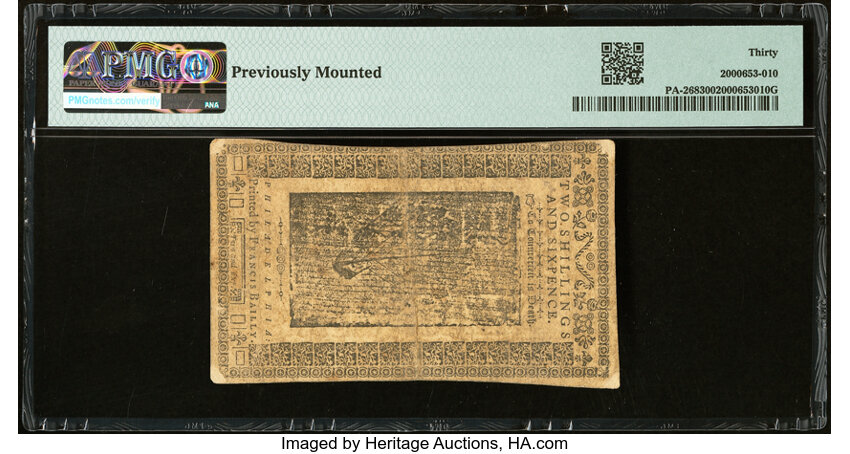 image for: Pennsylvania March 16, 1785 2s 6d PMG Very Fine 30....