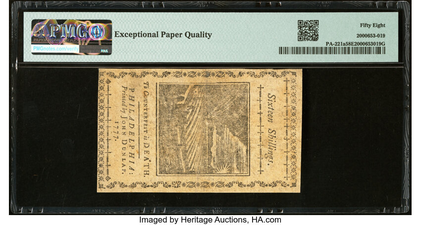 image for: Pennsylvania April 10, 1777 16s PMG Choice About Unc 58 EPQ....