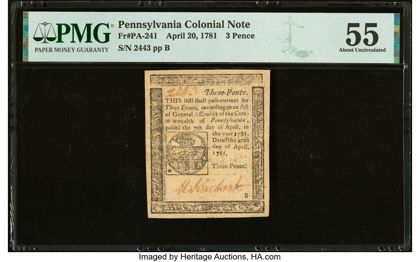 image for: Pennsylvania April 20, 1781 3d PMG About Uncirculated 55....