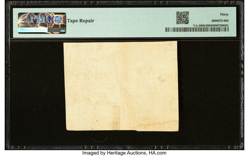 image for: Virginia March 1, 1781 $150 printed on thick laid paper PMG Very Fine 30....