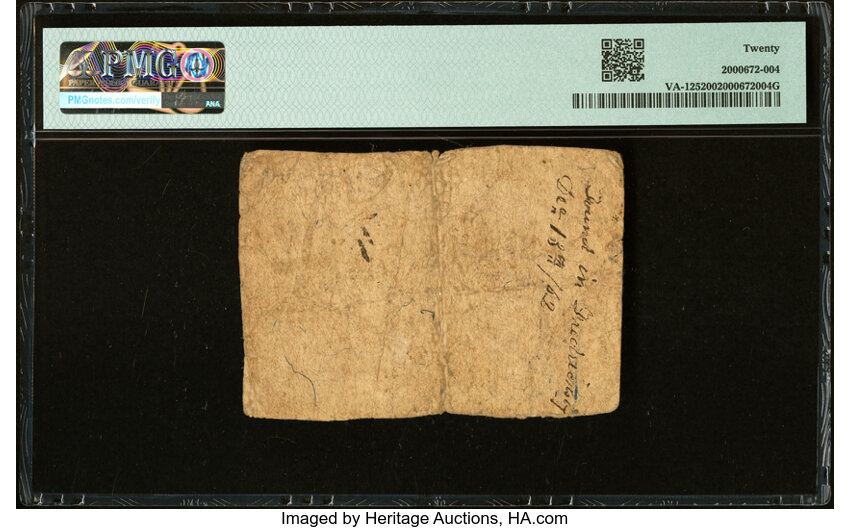 image for: Virginia October 20, 1777 $1 PMG Very Fine 20....