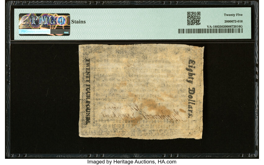 image for: Virginia July 14, 1780 $80 PMG Very Fine 25....