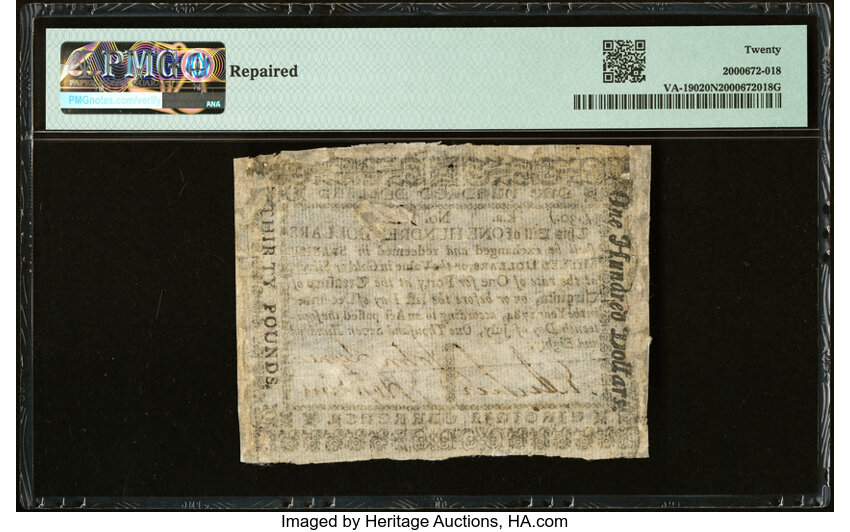 image for: Virginia July 14, 1780 $100 PMG Very Fine 20 Net....