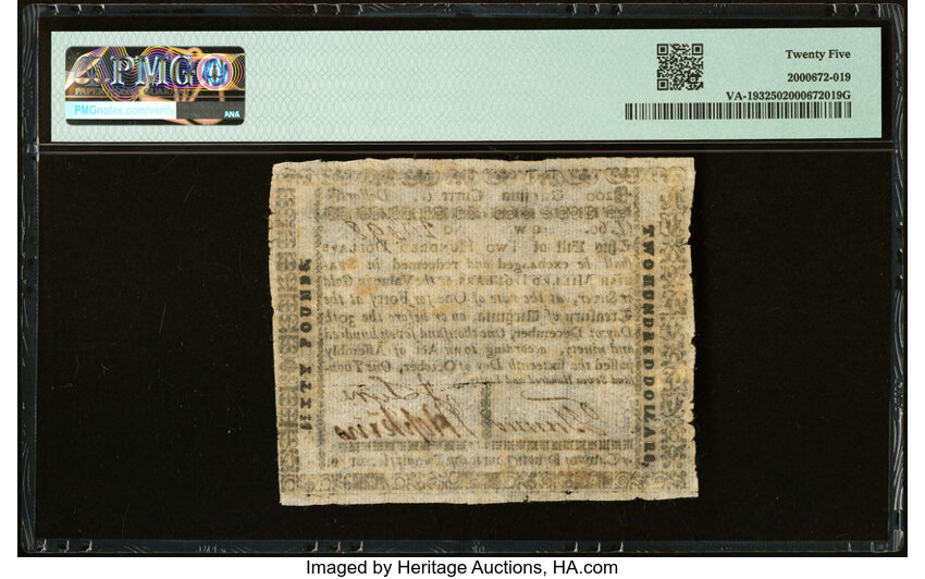 image for: Virginia October 16, 1780 $200 PMG Very Fine 25....