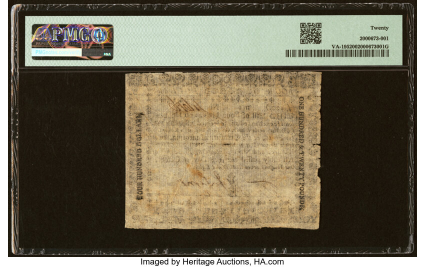 image for: Virginia October 16, 1780 $400 PMG Very Fine 20....