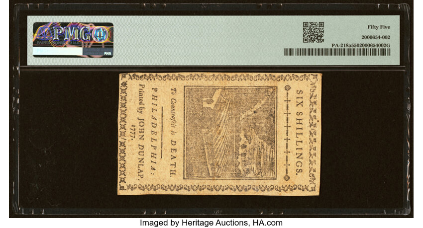 image for: Pennsylvania April 10, 1777 6s PMG About Uncirculated 55....