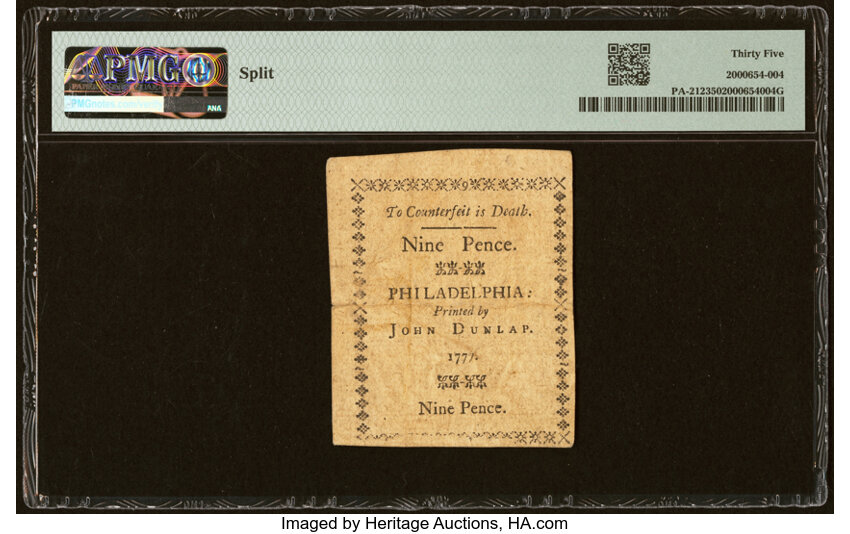 image for: Pennsylvania April 10, 1777 9d PMG Choice Very Fine 35....