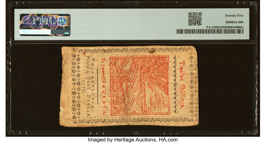 image for: Pennsylvania April 10, 1777 12s Red and Black PMG Very Fine 25....