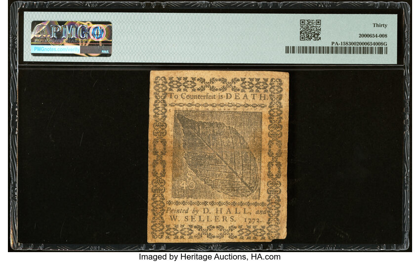 image for: Pennsylvania April 3, 1772 40s PMG Very Fine 30....