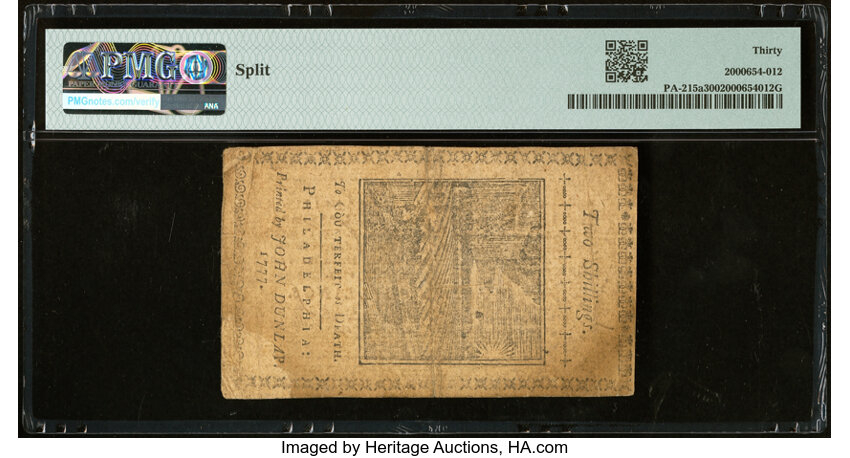 image for: Pennsylvania April 10, 1777 2s PMG Very Fine 30....