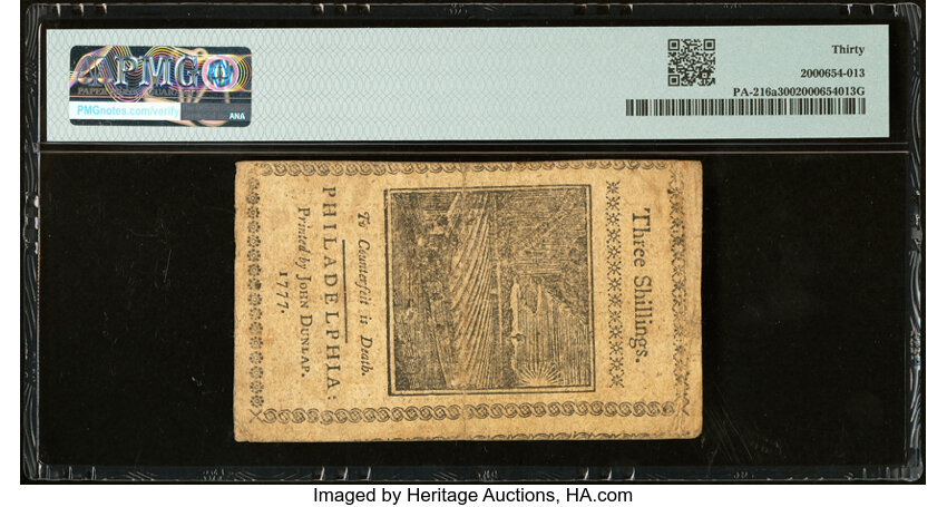 image for: Pennsylvania April 10, 1777 3s PMG Very Fine 30....