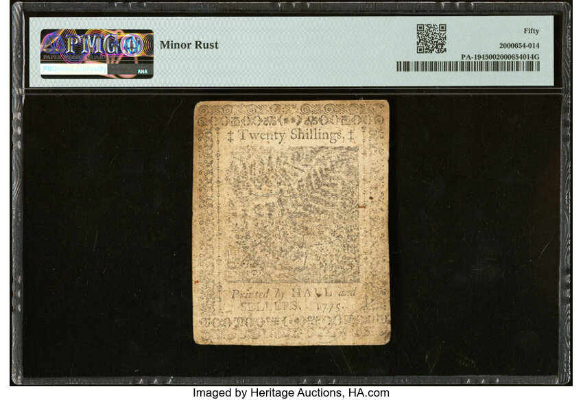 image for: Pennsylvania December 8, 1775 20s PMG About Uncirculated 50....