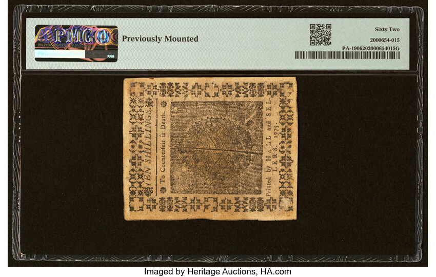 image for: Pennsylvania October 25, 1775 10s PMG Uncirculated 62....