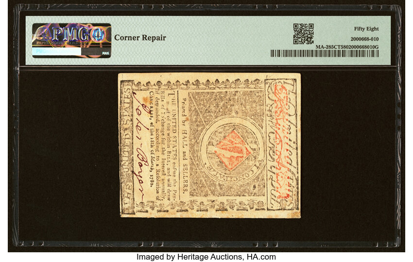 image for: Massachusetts May 5, 1780 $20 Contemporary Counterfeit PMG Choice About Unc 58....