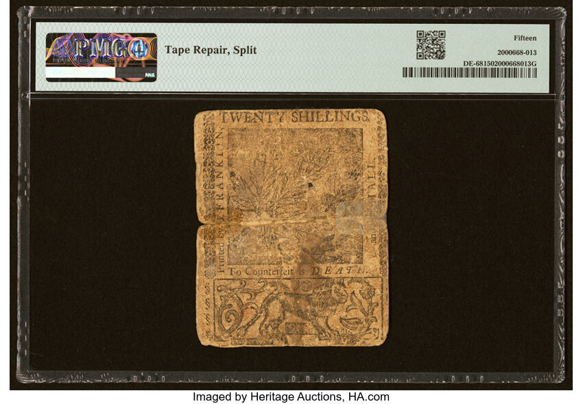 image for: Delaware June 1, 1759 20s PMG Choice Fine 15....