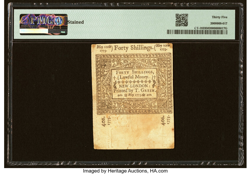 image for: Connecticut May 10, 1775 40s PMG Choice Very Fine 35....