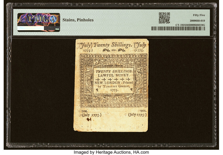 image for: Connecticut July 1, 1775 20s PMG About Uncirculated 55....
